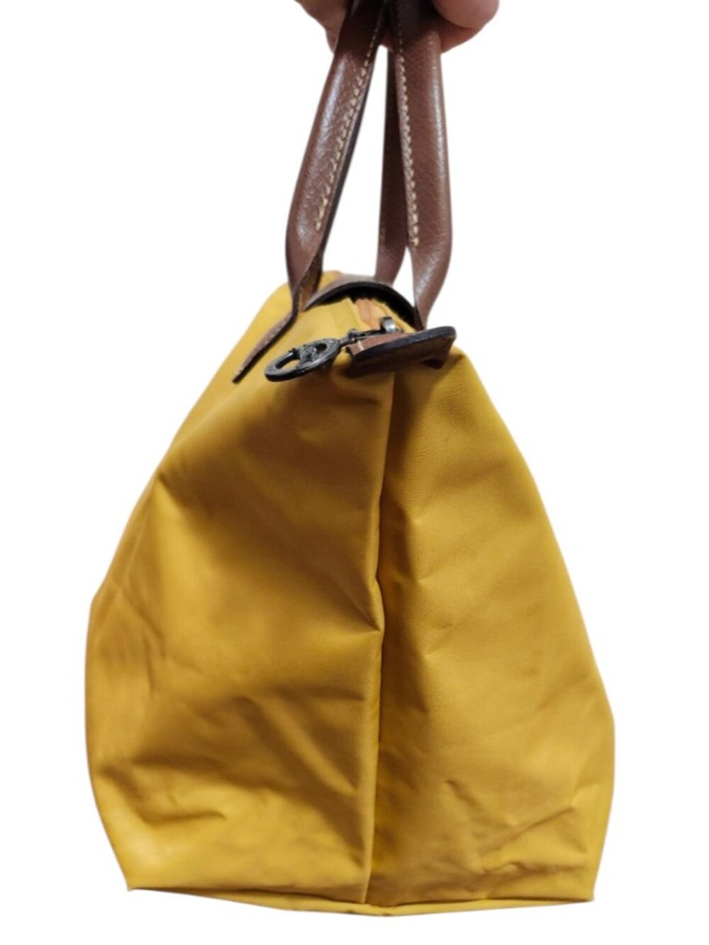 Longchamp Le Pliage Medium Tote Yellow Nylon Leather Handle Foldable Bag Authent - Picture 6 of 14